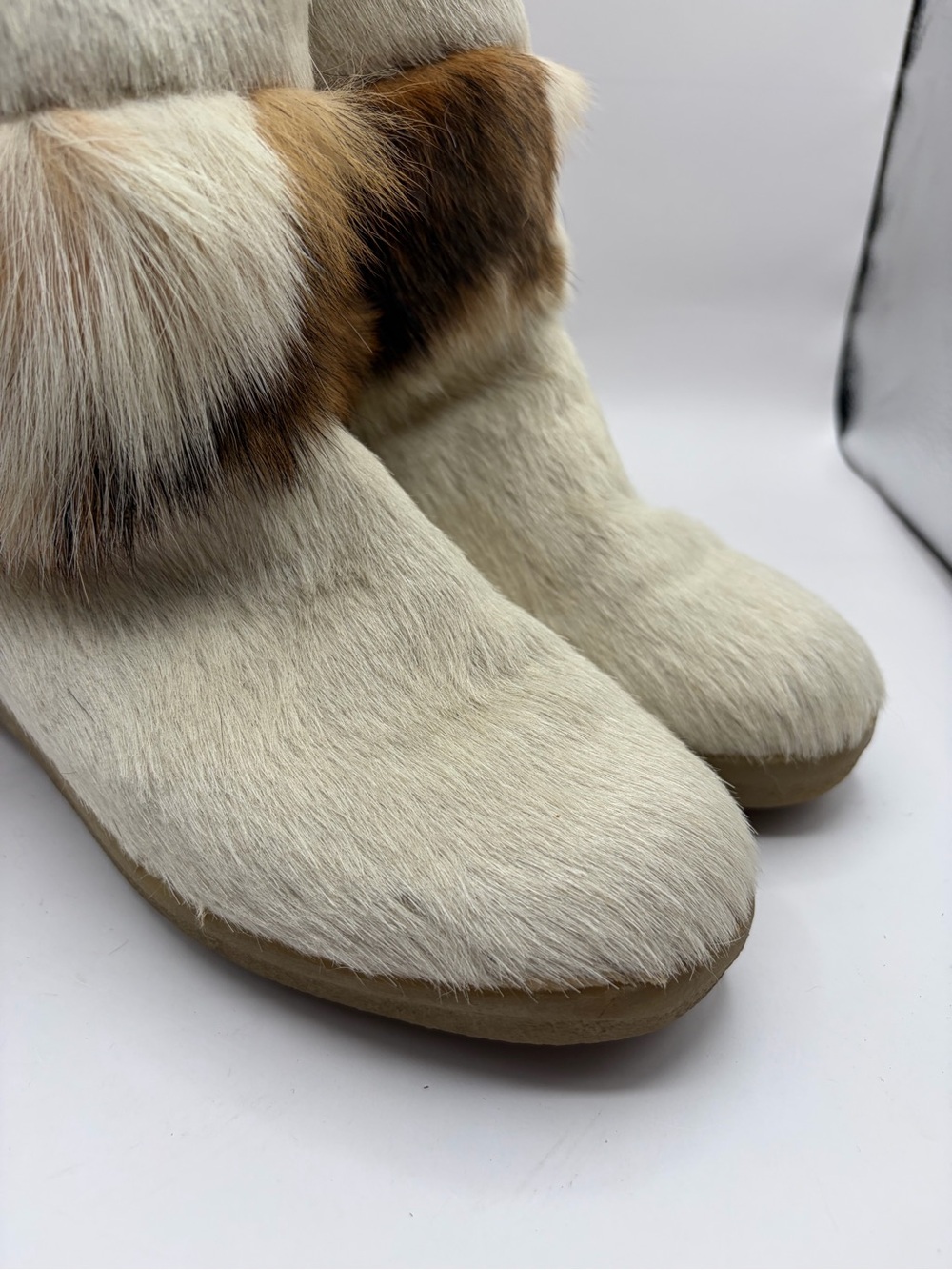 Vintage Tecnica Italy White Fur Ski Snow Boots Skandia Aztec Goat EU39 US 9 - Picture 2 of 11